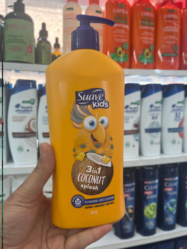 شامپو ۳ در ۱ سواو کیدز (Suave Kids) مدل Coconut Splash (شامپو، نرمکننده و شوینده بدن) حجم ۵۳۲ میلیلیتر