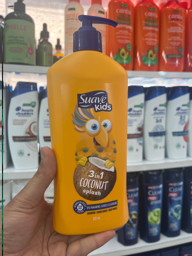 شامپو ۳ در ۱ سواو کیدز (Suave Kids) مدل Coconut Splash (شامپو، نرمکننده و شوینده بدن) حجم ۵۳۲ میلیلیتر