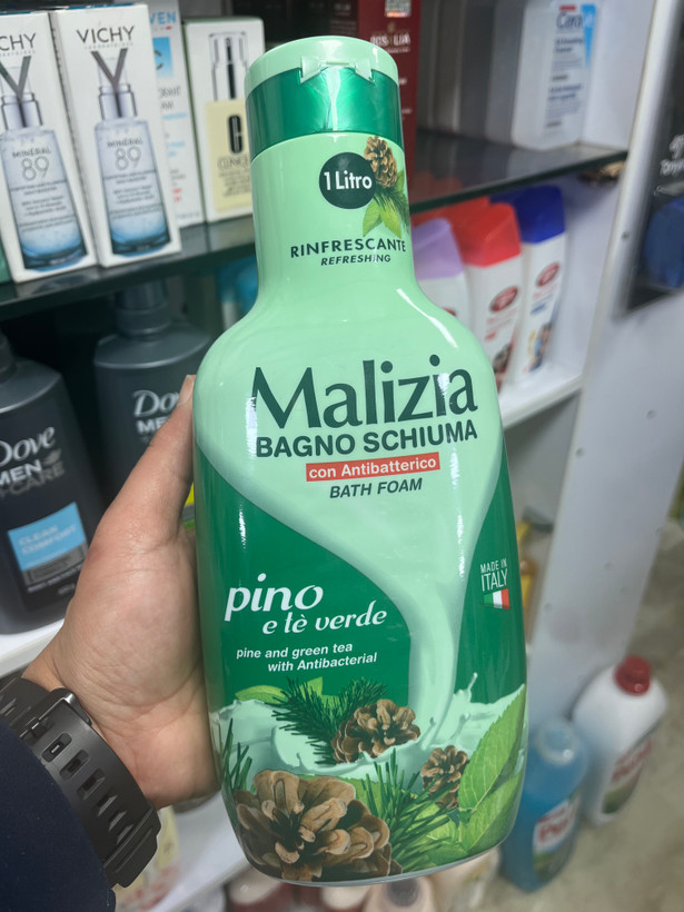 شامپو بدن آنتیباکتریال مالیزیا (Malizia) مدل Rinfrescante – با رایحه کاج و چای سبز – حجم ۱ لیتر