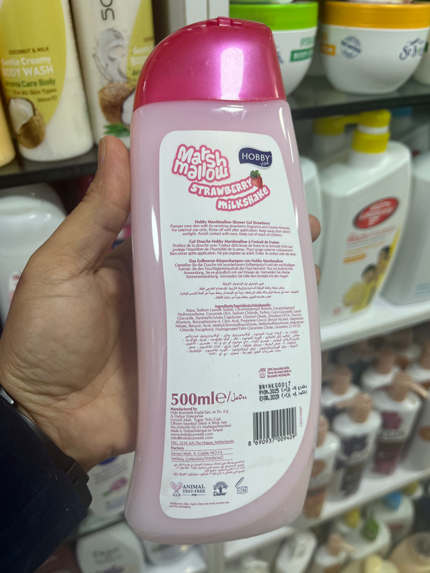 شامپو بدن کرمی هوبی (Hobby) مدل Marshmallow & Strawberry Milkshake – حجم ۵۰۰ میلیلیتر