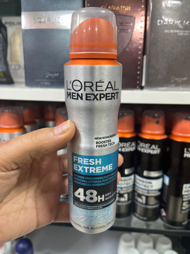 اسپری خوشبوکننده و ضد تعریق مردانه لورآل (L'Oréal Men Expert) مدل بوستد اکستریم - طراوت شدید، بدون الکل، ۴۸ ساعته