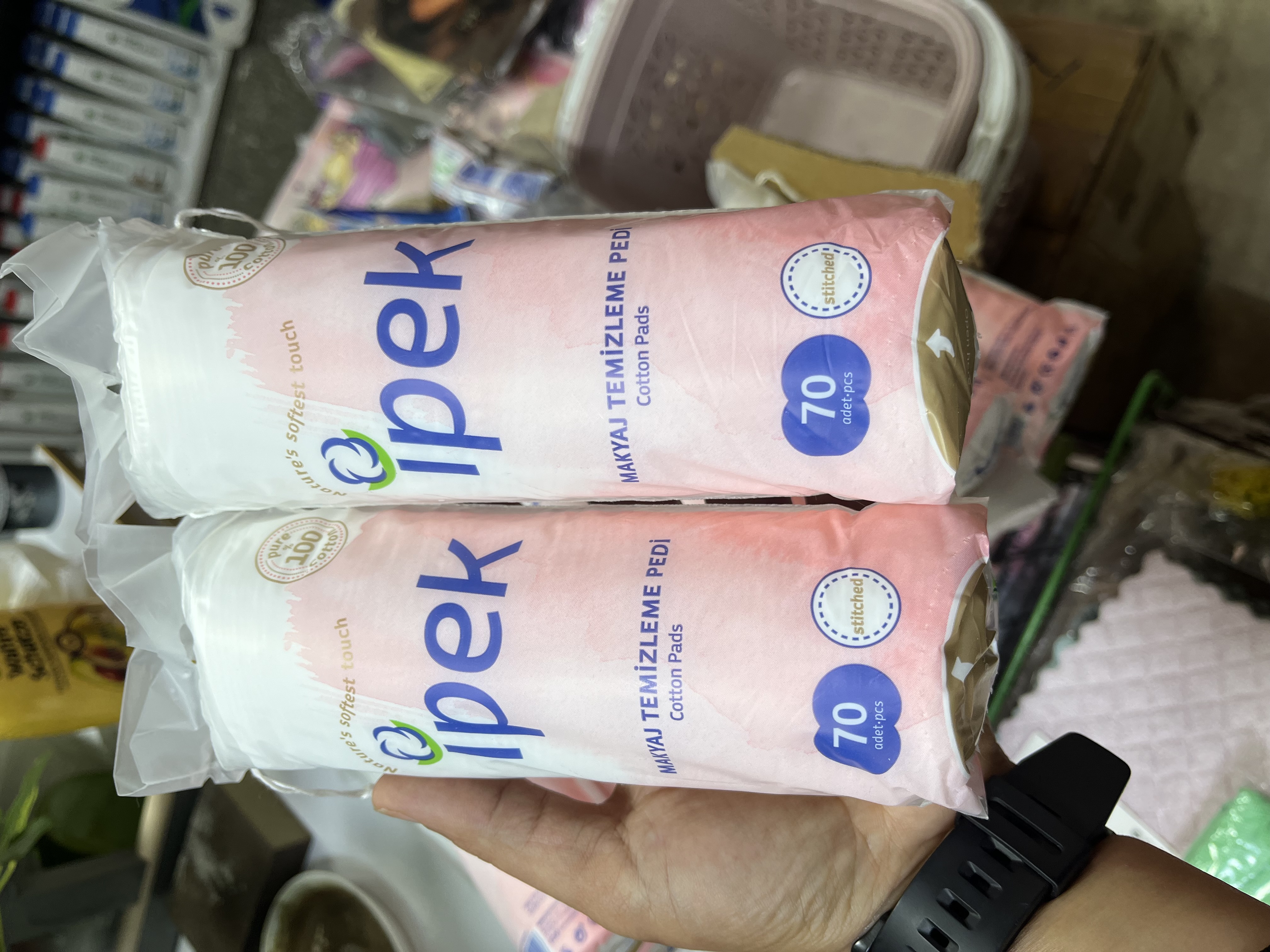 پد پنبه‌ای پاک‌کننده آرایش ایپک (İpek) مدل Pure 100% Cotton - لبه‌های دوخته شده - ۷۰ عددی